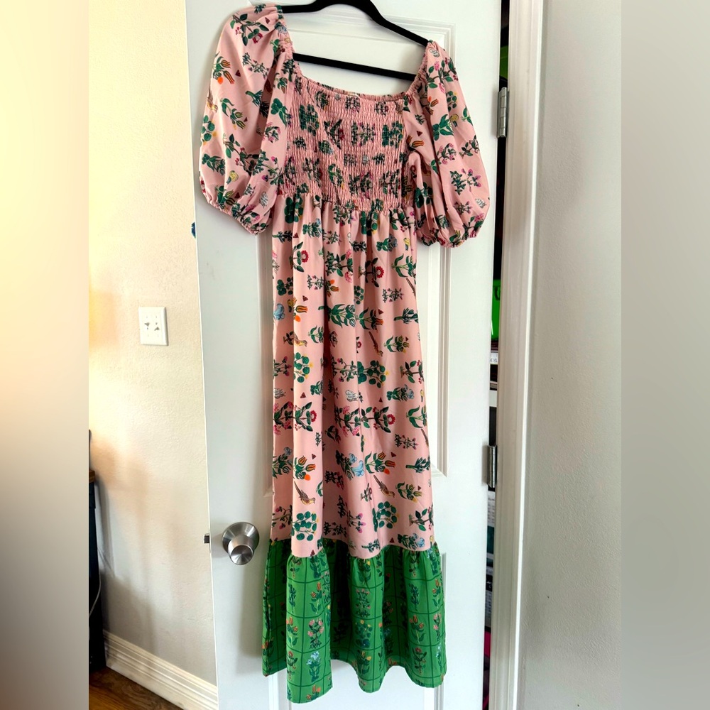 Pink, green floral maxi dress